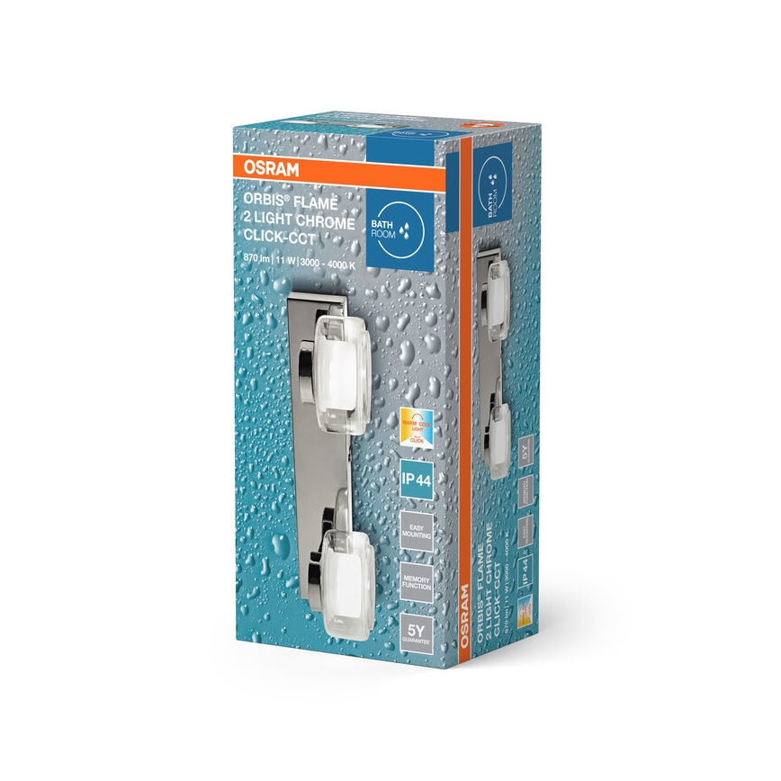 Osram - LED badeværelses væglampe ORBIS FLAME 2xLED/5,5W/230V 3000/4000K IP44 blank krom