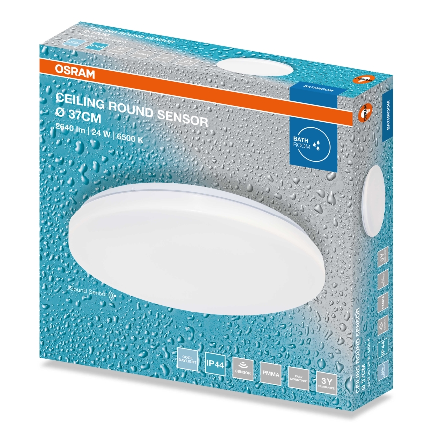 Osram - LED badeværelsesloftlampe med skumringssensor CEILING ROUND LED/24W/230V 6500K Ø 37 cm IP44 hvid