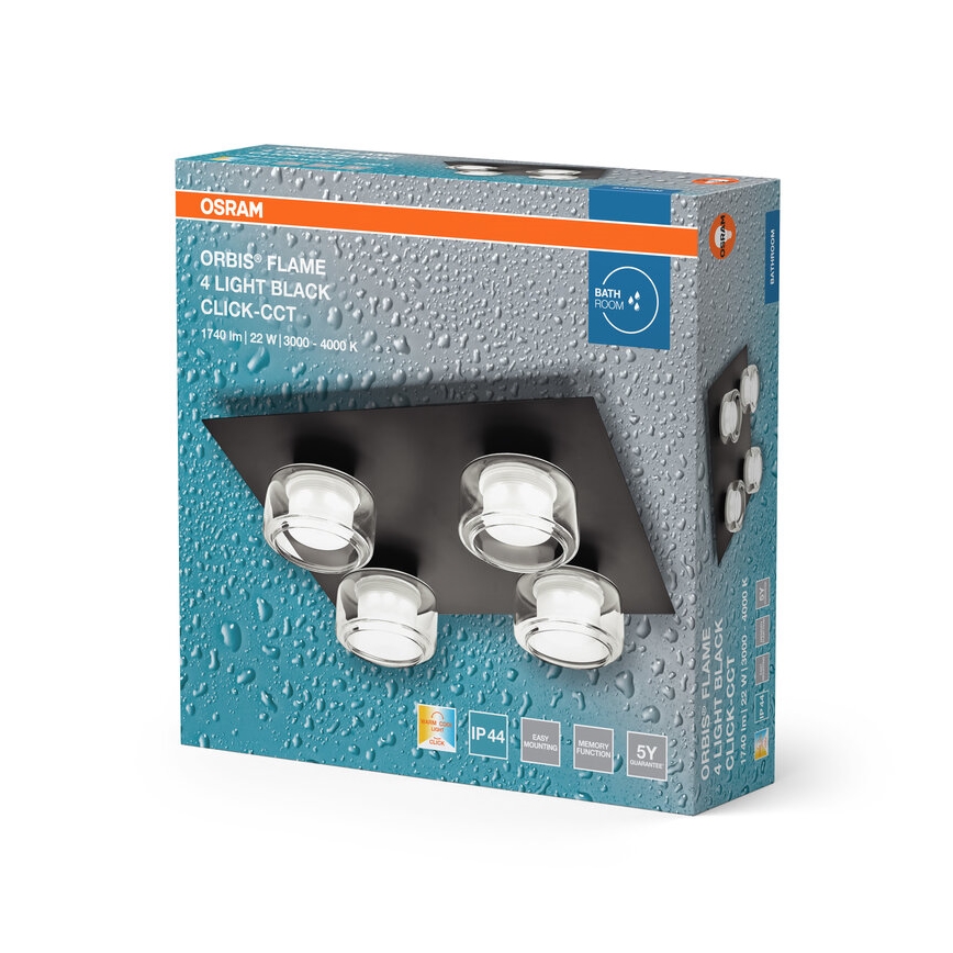 Osram - LED loftlampe til badeværelse ORBIS FLAME 4xLED/5,5W/230V 3000/4000K IP44 sort