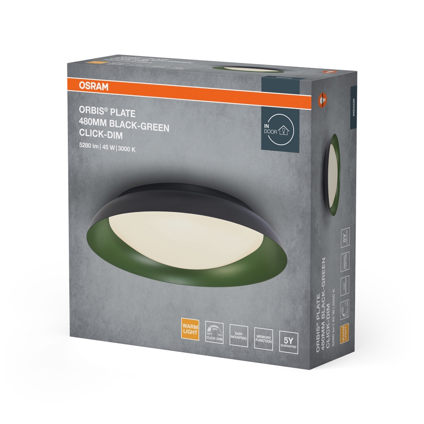Osram - LED-dæmpbar loftlampe ORBIS PLATE LED/45W/230V Ø 48 cm grøn/sort