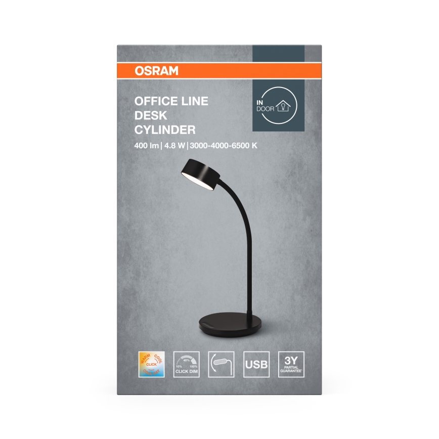 Osram - Dæmpbar LED-bordlampe OFFICE LINE LED/4,8W/230V 3000/4000/6500K sort