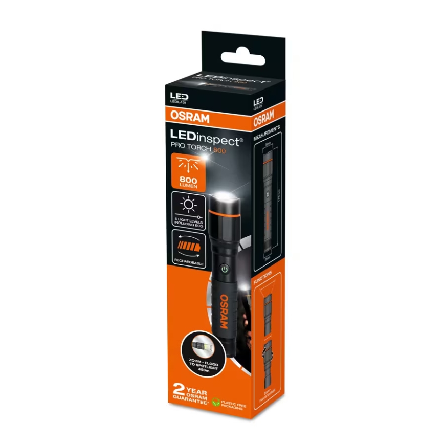 Osram - Dæmpbar genopladelig lommelygte LEDINSPECT PRO TORCH 800 LED/8W/3,7V 2200 mAh IP44