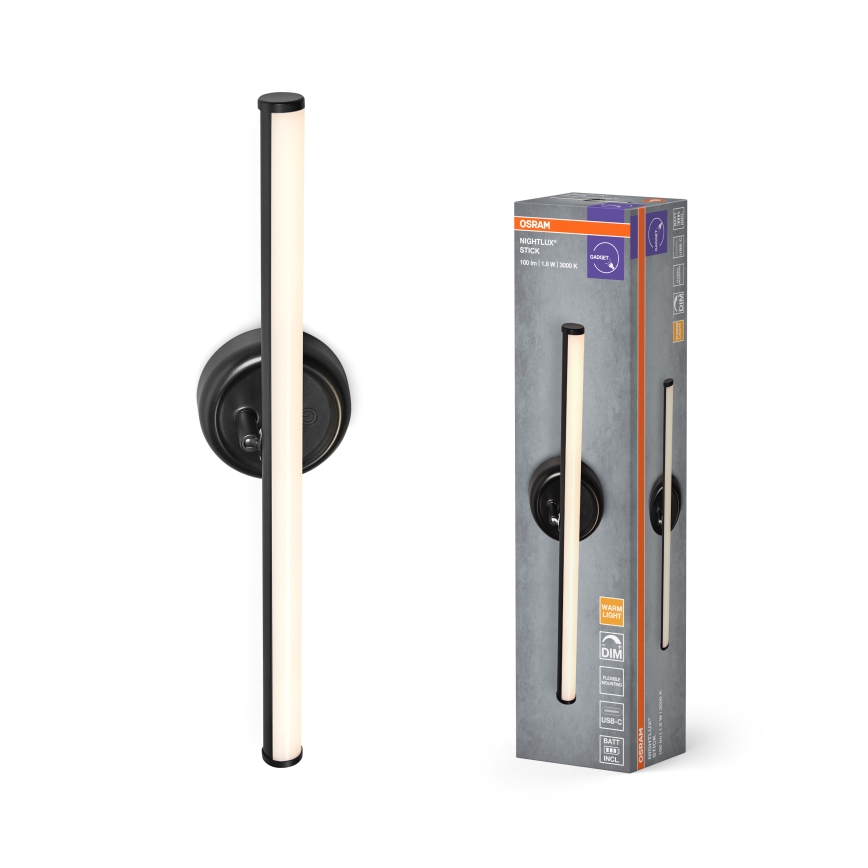 Osram - Dæmpbar genopladelig berøringsbetjent LED-væglampe NIGHTLUX LED/1,8W/5V sort