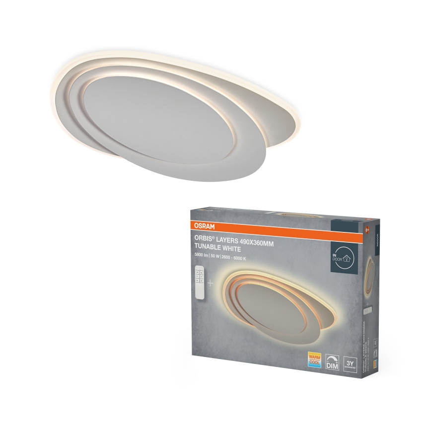 Osram - LED Dæmpbar loftlampe ORBIS LAYERS LED/50W/230V 2600-6000K 36x49 cm hvid + fjernbetjening