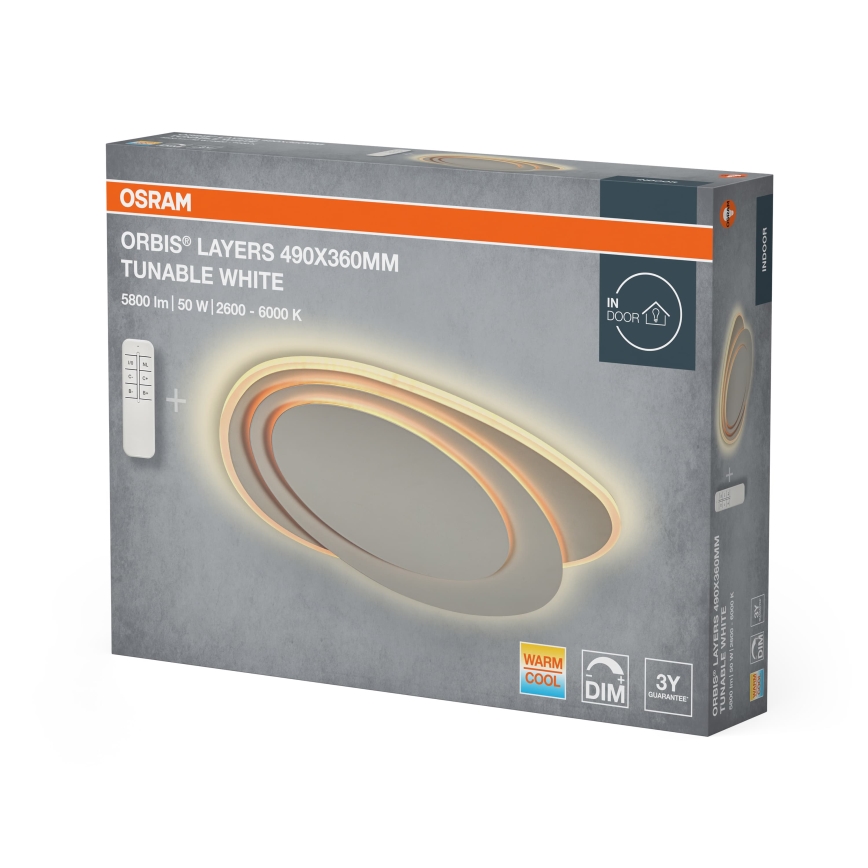 Osram - LED Dæmpbar loftlampe ORBIS LAYERS LED/50W/230V 2600-6000K 36x49 cm hvid + fjernbetjening