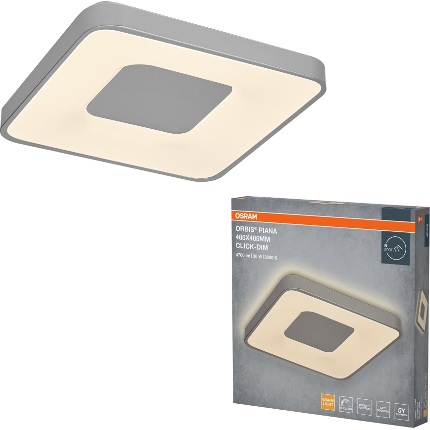 Osram - LED Dæmpbar loftlampe ORBIS PIANA LED/36W/230V 48,5x48,5 cm sølv