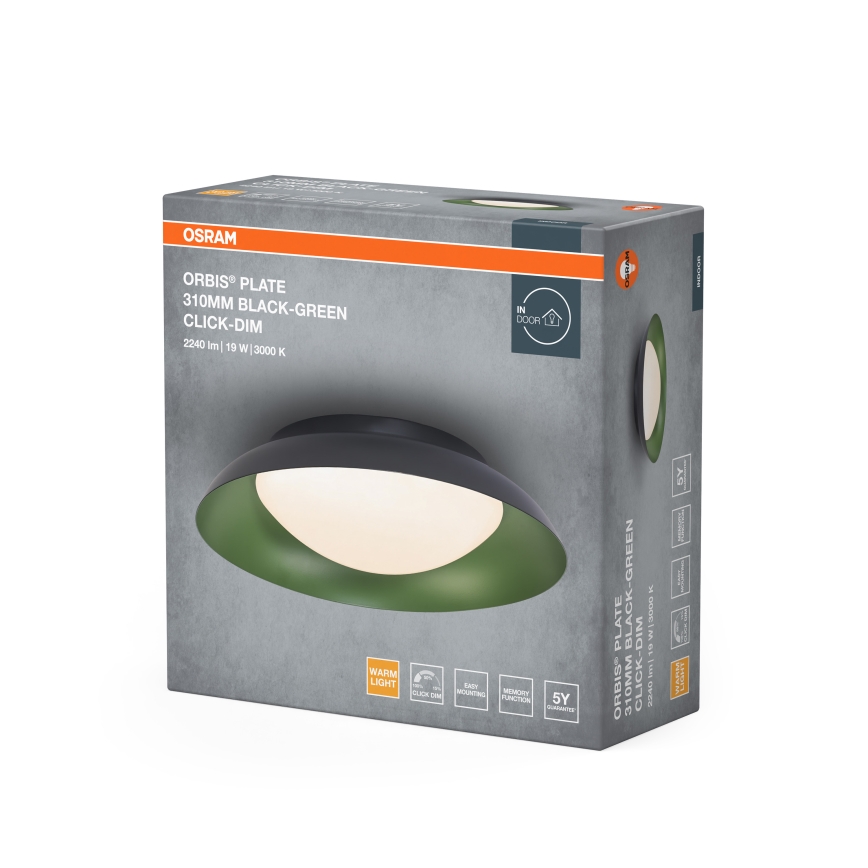 Osram - LED dæmpbar loftlampe ORBIS PLATE LED/19W/230V Ø 31 cm grøn/sort
