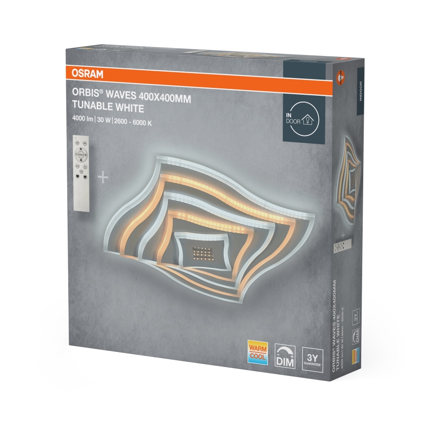 Osram - LED dæmpbar loftlampe ORBIS WAVES LED/30W/230V 2600-6000K 40x40 cm hvid + fjernbetjening