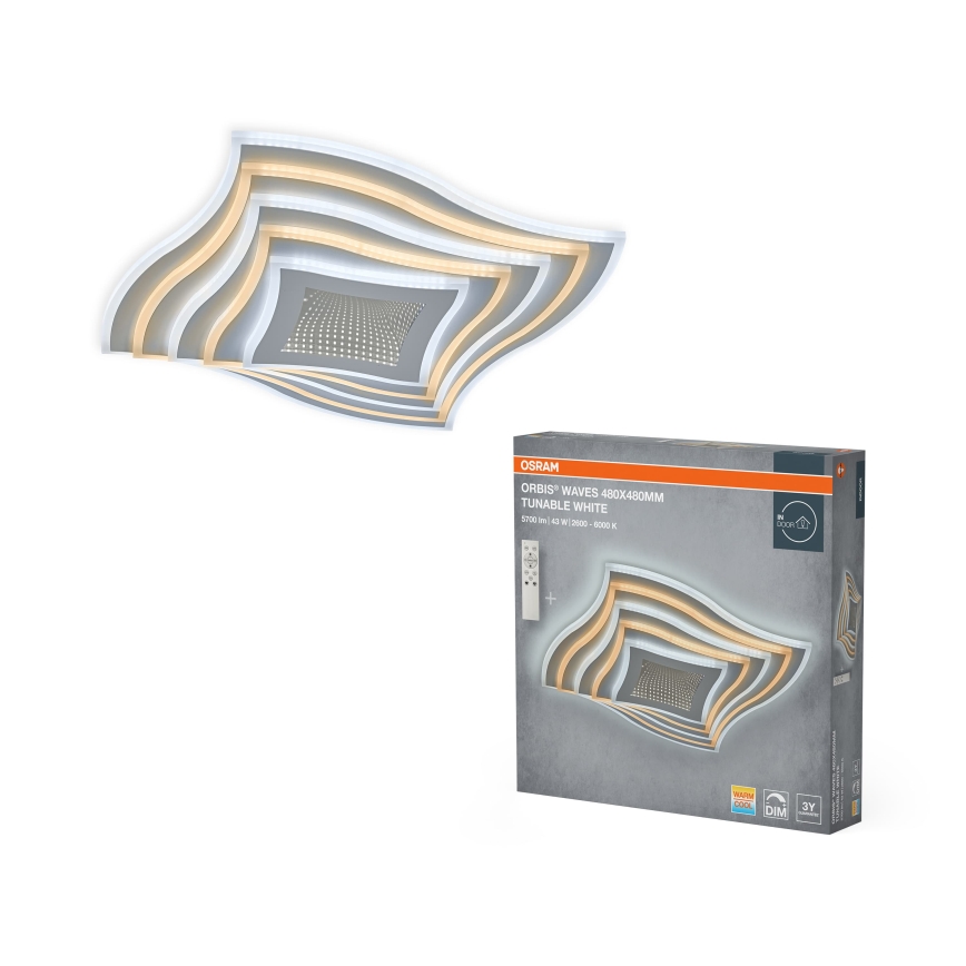 Osram - LED dæmpbart loftarmatur ORBIS WAVES LED/43W/230V 2600-6000K 48x48 cm hvid + fjernbetjening