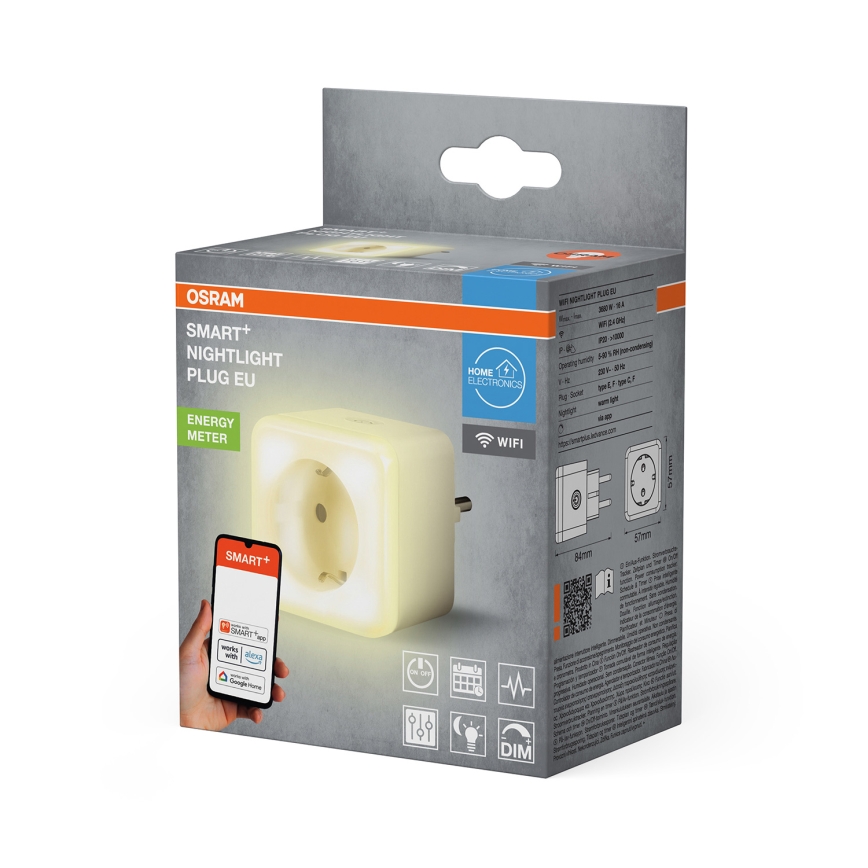 Osram - LED-dæmpbar stikkontakt med belysning SCHUKO SMART+ NIGHTLIGHT 3680W/230V Wi-Fi
