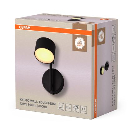 Osram - LED-dæmpbar vægarmatur med berøringsbetjening DECOR KYOTO LED/12W/230V CRI 90 sort