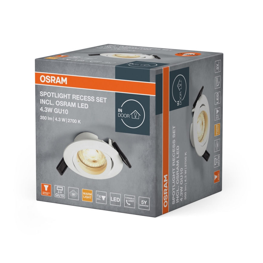 Osram - LED indbygningsspot SPOT 1xGU10/4,3W/230V 2700K CRI 90 hvid