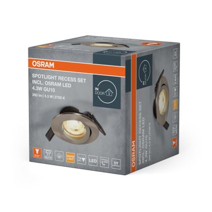 Osram - LED indbygningsspot SPOT 1xGU10/4,3W/230V 2700K CRI 90 mat krom