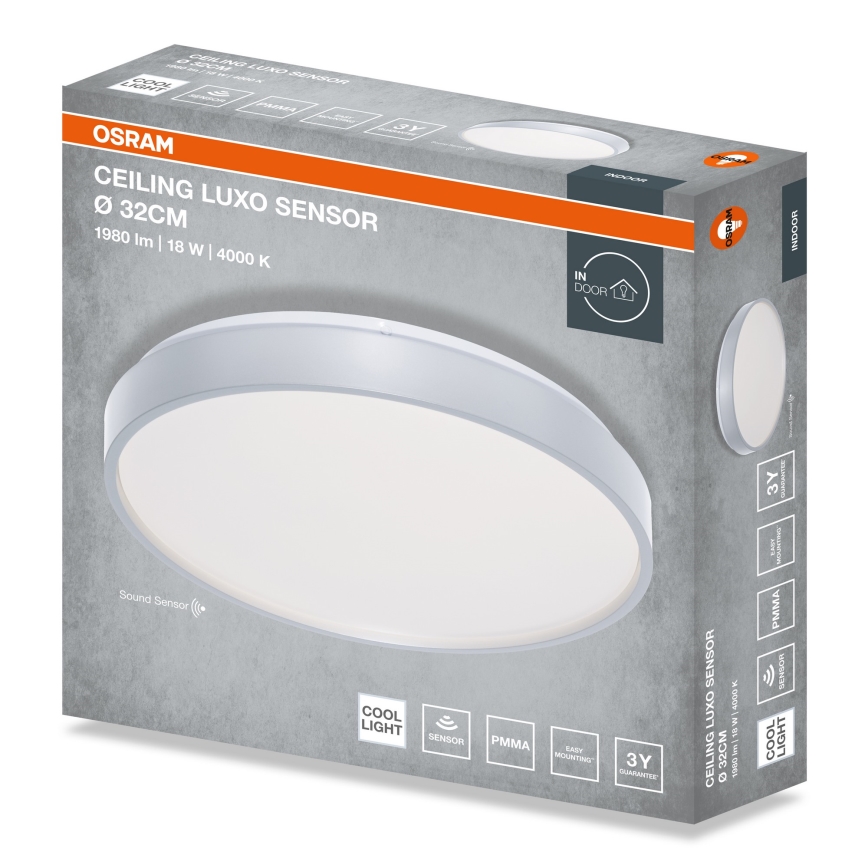 Osram - LED loftlampe med skumringssensor CEILING LUXO LED/18W/230V Ø 32 cm sølv