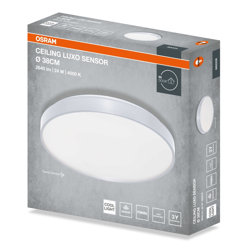 Osram - LED loftlampe med skumringssensor CEILING LUXO LED/24W/230V Ø 38 cm sølv