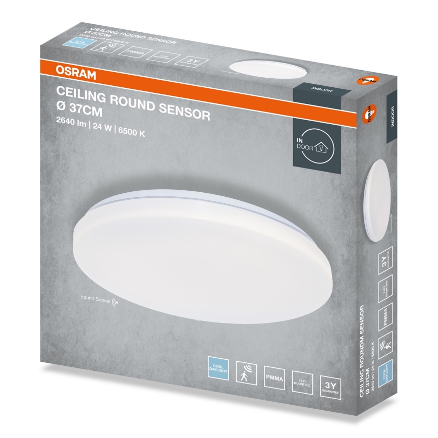 Osram - LED-loftlampe til badeværelse med skumringssensor CEILING ROUND LED/24W/230V 6500K Ø 37 cm hvid