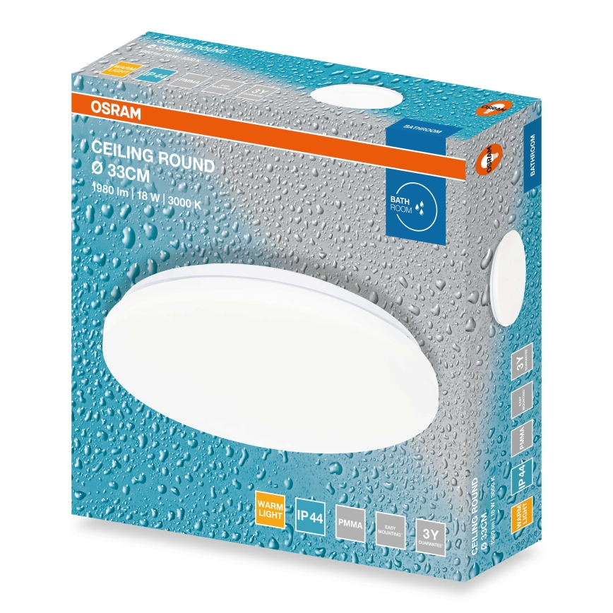 Osram - LED badeværelsesloftlampe CEILING ROUND LED/18W/230V 3000K Ø 33 cm IP44 hvid