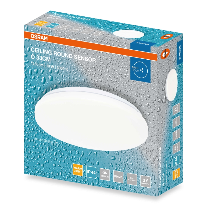 Osram - LED-loftlampe til badeværelse med skumringssensor CEILING ROUND LED/18W/230V 3000K Ø 33 cm IP44 hvid