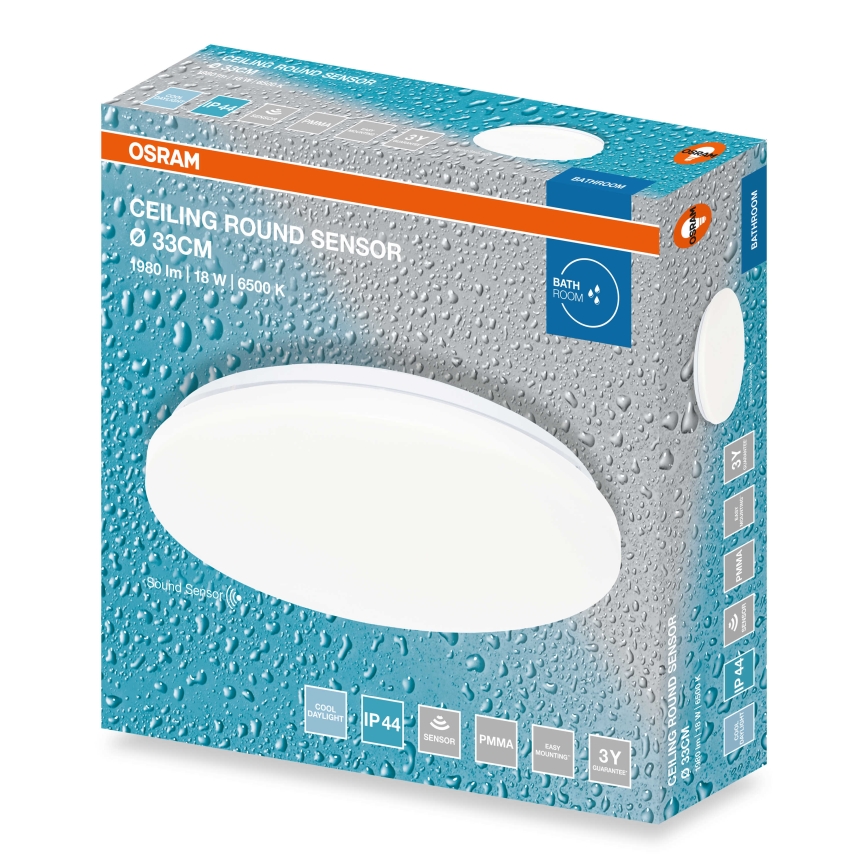 Osram - LED-loftlampe til badeværelset med skumringssensor CEILING ROUND LED/18W/230V 6500K Ø 33 cm IP44 hvid