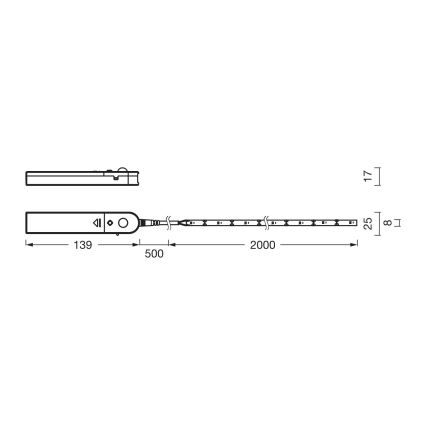 Osram - LED-lyslist med bevægelsessensor FLEX 2m LED/3,6W/4xAA