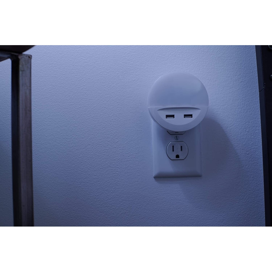 Osram - LED natlampe til stikkontakt med sensor LUNETTA 2xUSB LED/13W/230V