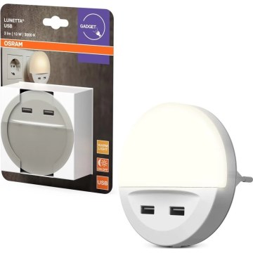 Osram - LED natlampe til stikkontakt med sensor LUNETTA 2xUSB LED/13W/230V