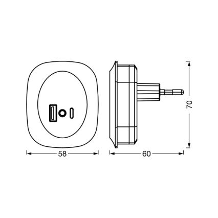 Osram - LED-natlampe til stikkontakt med sensor og USB LUNETTA LED/12,5W/230V hvid