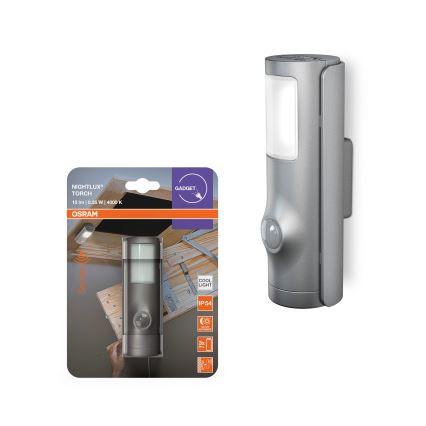 Osram - LED orienteringslampe med sensor NIGHTLUX LED/0,35W/3xAAA IP54 sølv