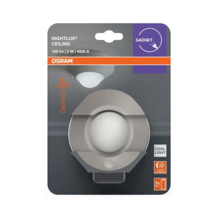 Osram - LED orienteringslampe med sensor NIGHTLUX LED/2W/3xAA, sølv