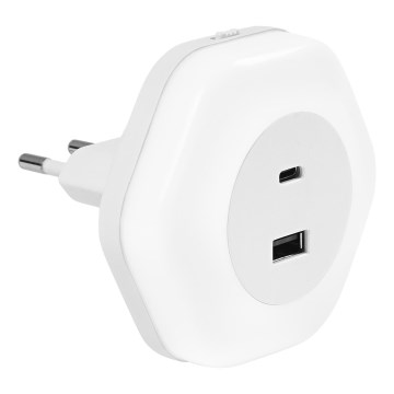 Osram - LED-orienteringslampe til stikkontakt med USB LUNETTA LED/15W/230V hvid