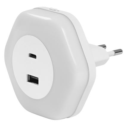 Osram - LED-orienteringslampe til stikkontakt med USB LUNETTA LED/15W/230V hvid