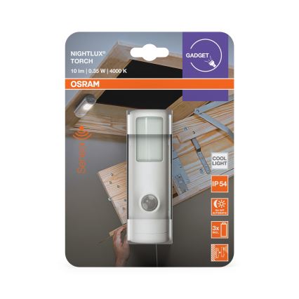 Osram - LED orienteringslampe med bevægelses- og skumringssensor NIGHTLUX LED/0,35W/3xAAA IP54 hvid
