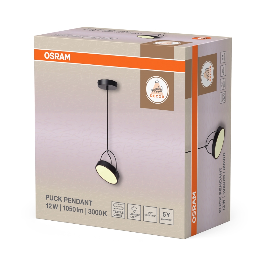 Osram - LED-pendel på wire DECOR PUCK LED/12W/230V CRI 90 sort