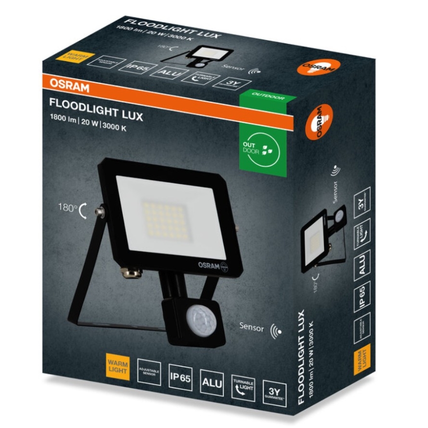 Osram - LED-projektør med sensor FLOODLIGHT LED/20W/230V 3000K IP65