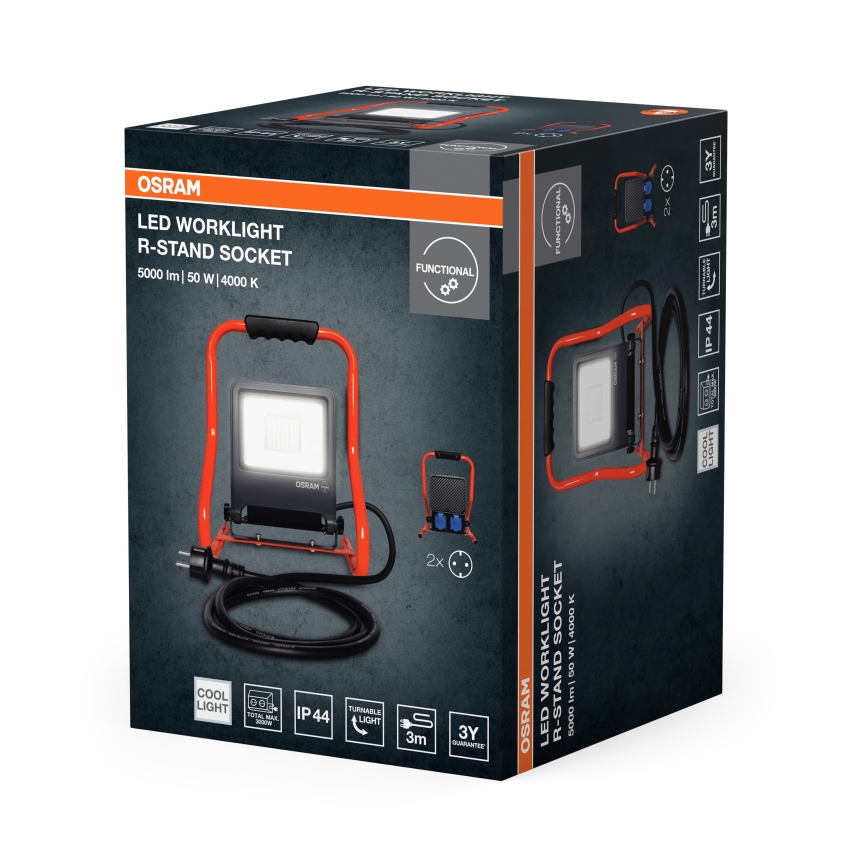 Osram - LED-reflektor med holder og stikkontakter R-STAND LED/50W/230V 4000K IP44 orange/antracit