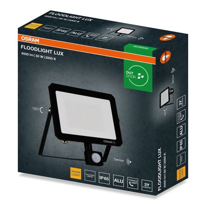 Osram - LED-reflektor med bevægelses- og skumringssensor FLOODLIGHT LED/50W/230V 3000K IP65 sort