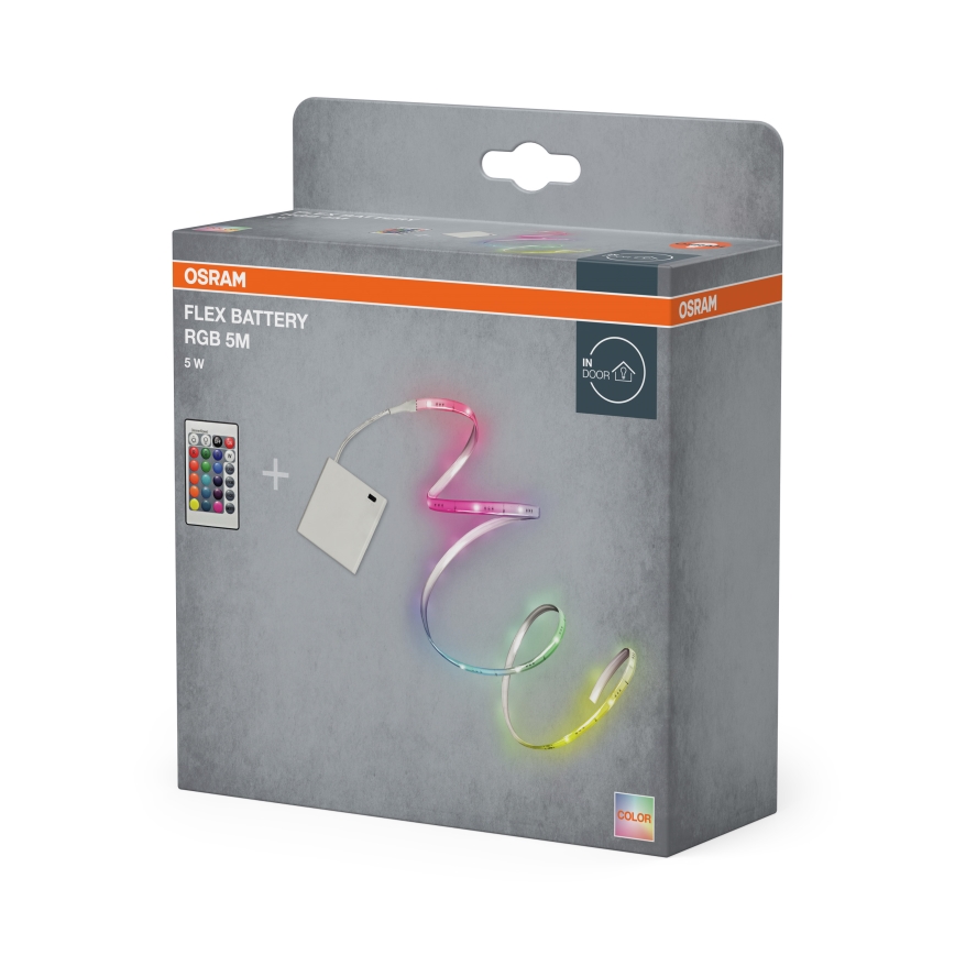 Osram - LED RGB dæmpbar LED-bånd FLEX BATTERY 5m LED/5W/4xAA + fjernbetjening