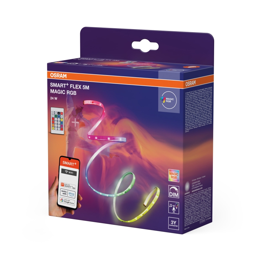 Osram - SMART+ MAGIC FLEX 5m dæmpbar RGB-LED-strip 24W/230V Wi-Fi + fjernbetjening