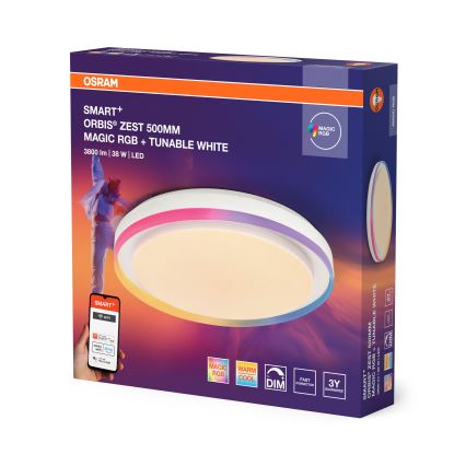 Osram - SMART+ MAGIC LED RGBW loftlampe, dæmpbar, 38 W, 230 V, Ø 49 cm, hvid, 2700–6500 K, Wi‑Fi