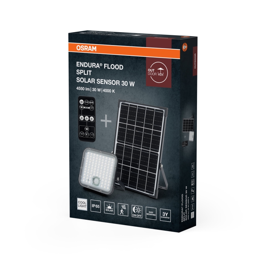 Osram - LED dæmpbar solcelledrevet projektør med sensor ENDURA LED/30W/6,4V 4000K IP65 sort + fjernbetjening