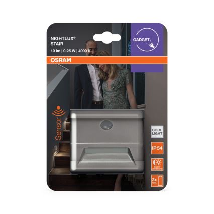 Osram - LED trappearmatur med sensor NIGHTLUX LED/0,25W/3xAAA IP54 sølv