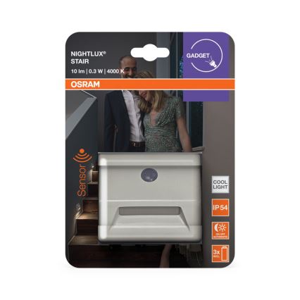 Osram - LED trappearmatur med sensor NIGHTLUX LED/0,25W/3xAAA IP54 hvid