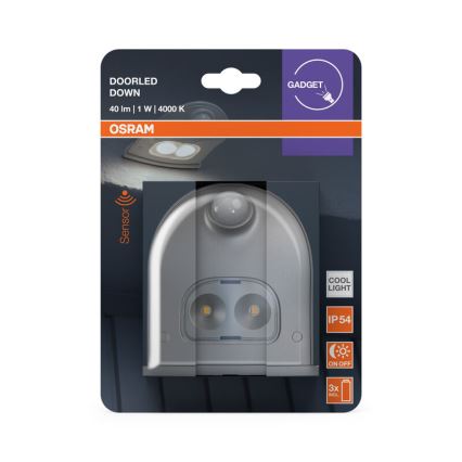 Osram - LED udendørs væglampe med sensor DOORLED LED/0,5W/3xAA IP54 sølvfarvet