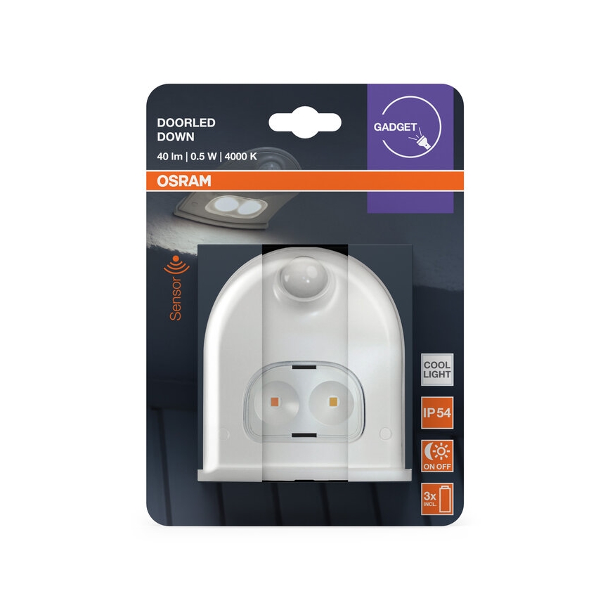 Osram - LED udendørs vægarmatur med sensor DOORLED LED/0,5W/3xAA IP54 hvid