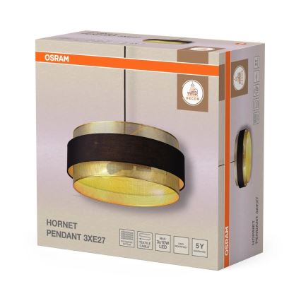 Osram - Loftpendel på kabel DECOR HORNET 3xE27/10W/230V Ø 50 cm sort/guld