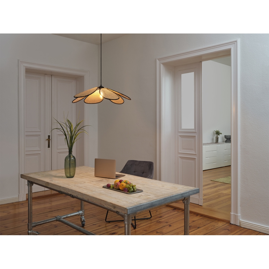 Osram - Pendel med kabel DECOR RATTAN 1xE27/15W/230V Ø 69 cm beige/sort