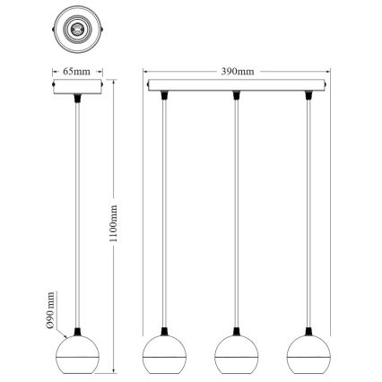 Osram - Pendel med kabel SPOT SPHERAL 3xGU10/6W/230V sort