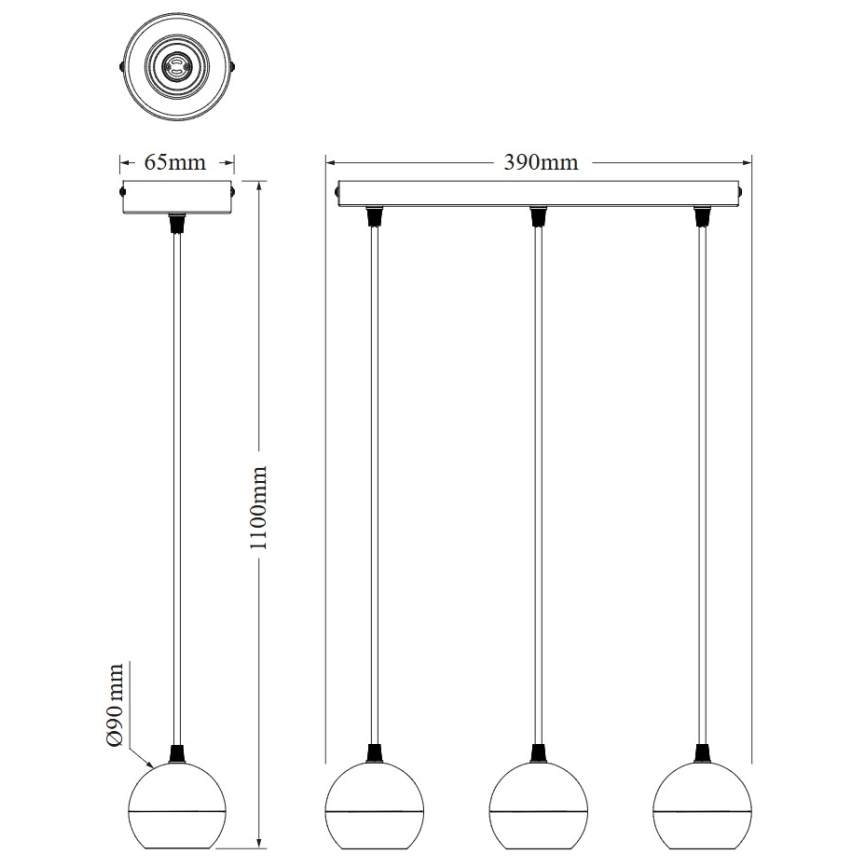 Osram - Pendel med kabel SPOT SPHERAL 3xGU10/6W/230V sort