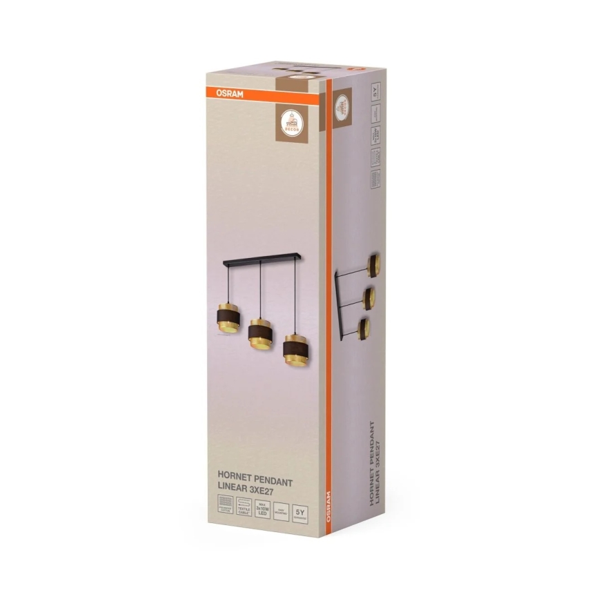 Osram - Pendel med wireophæng DECOR HORNET 3xE27/10W/230V sort/guld