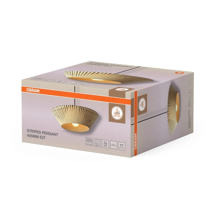 Osram - Pendel på kabel DECOR STRIPES 1xE27/10W/230V Ø 40,5 cm beige